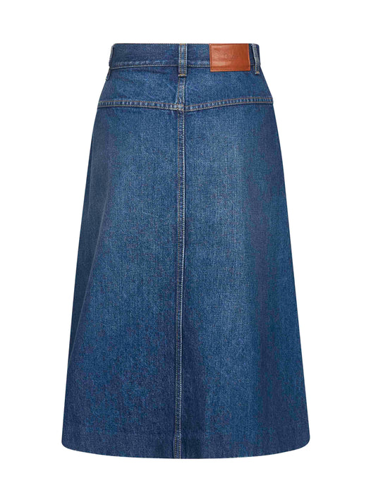 Blue denim knee length skirt