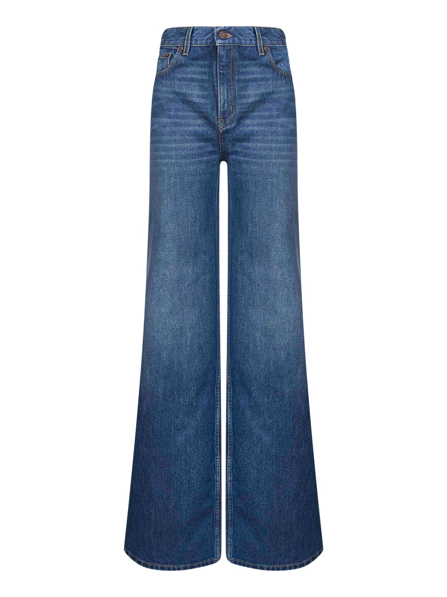 Blue denim high-waisted flare jeans