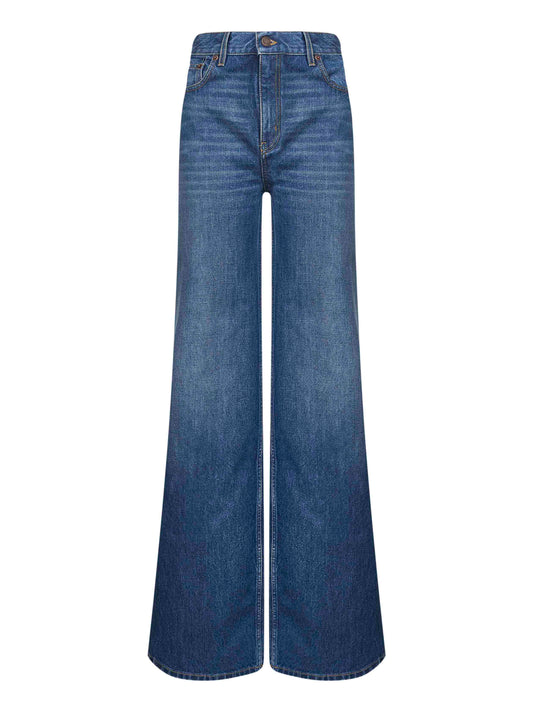Blue denim high-waisted flare jeans
