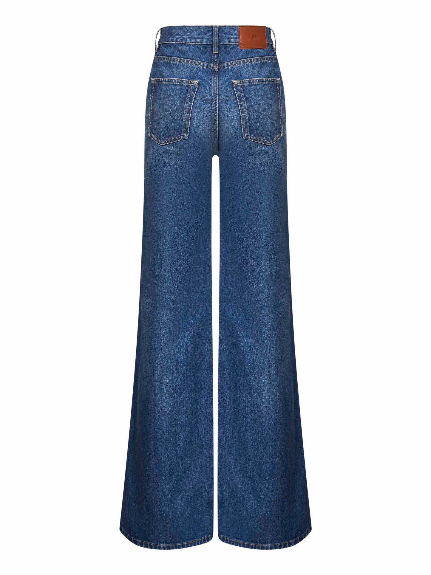 Blue denim high-waisted flare jeans