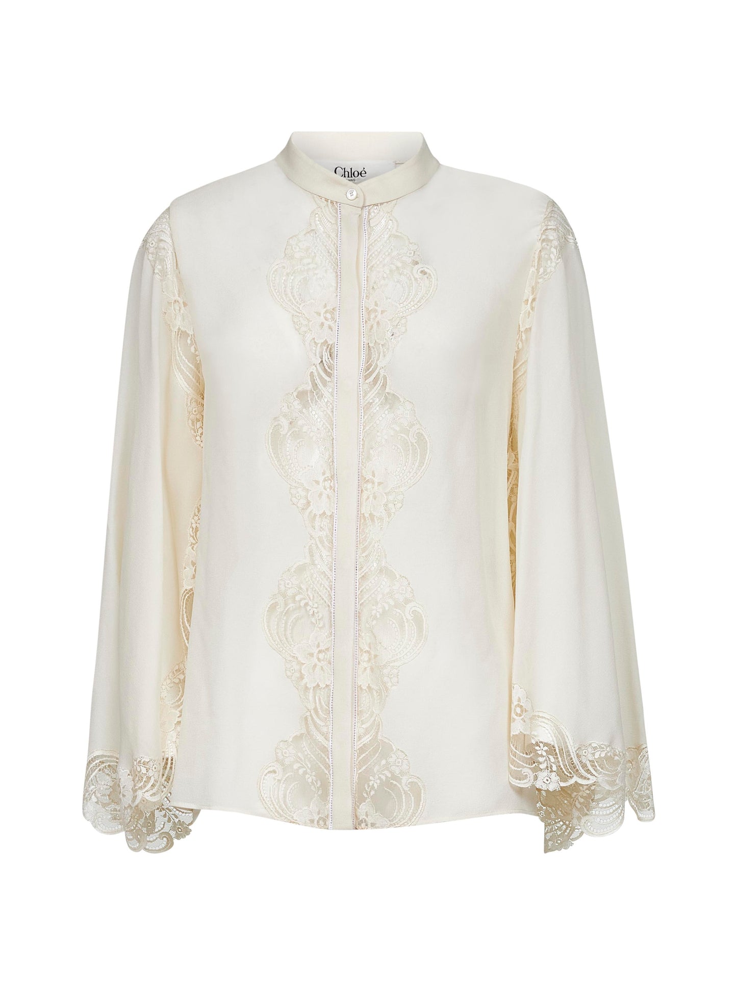 Ivory georgette and lace blouse