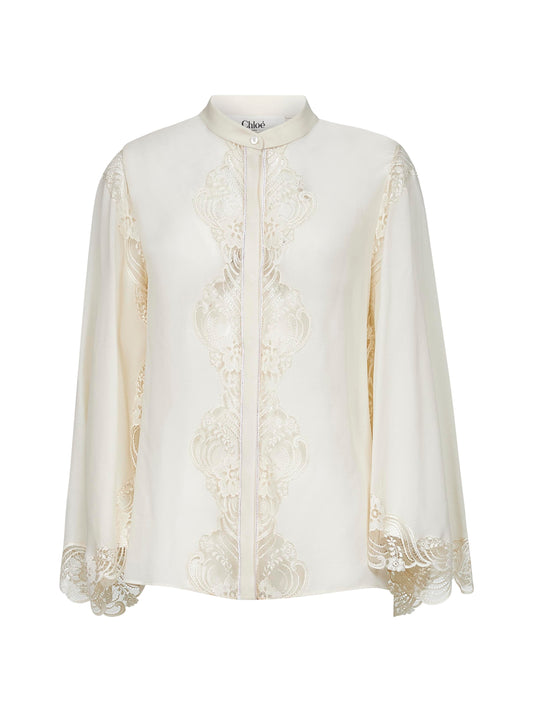 Ivory georgette and lace blouse