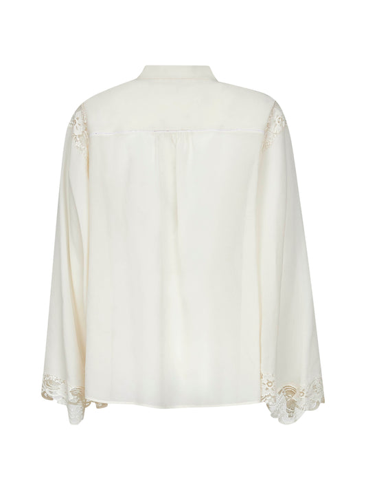 Ivory georgette and lace blouse
