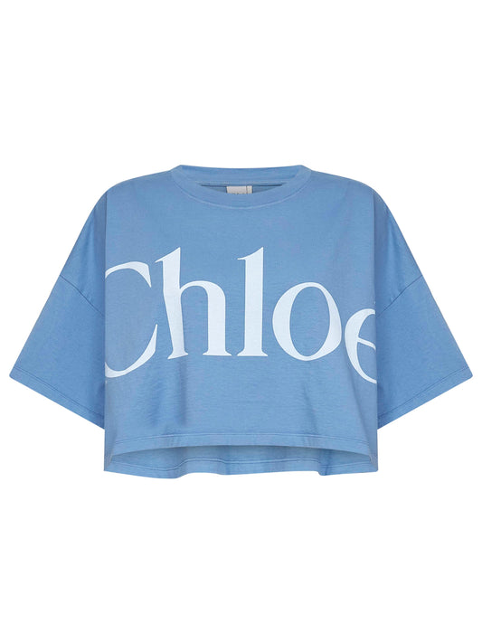 Light blue jersey cropped logo T-shirt