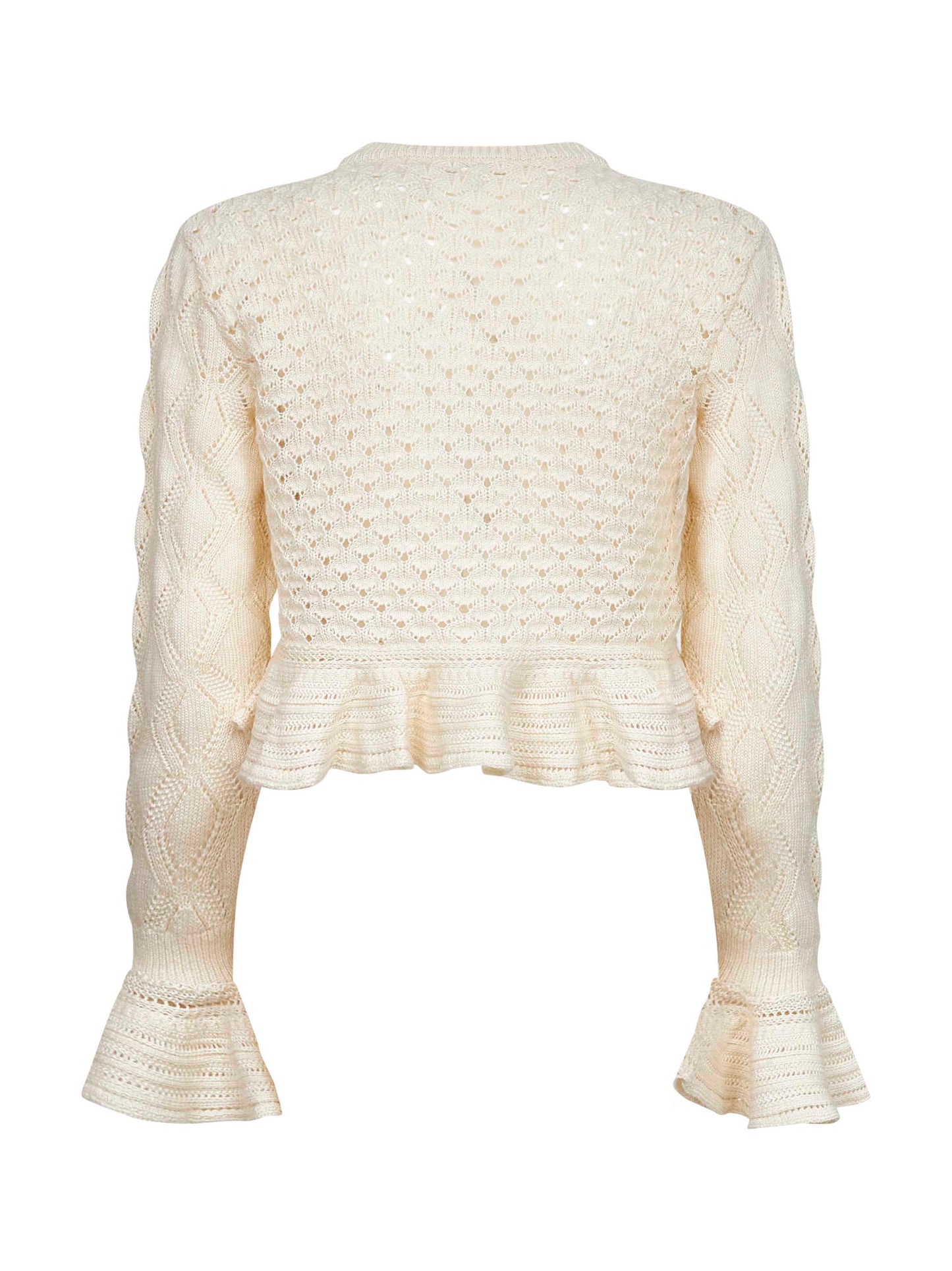 Ivory knit ruffled logo cardigan