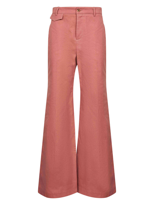 Pink cotton canvas flared trousers