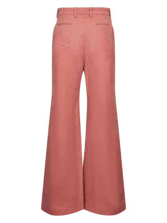 Pink cotton canvas flared trousers