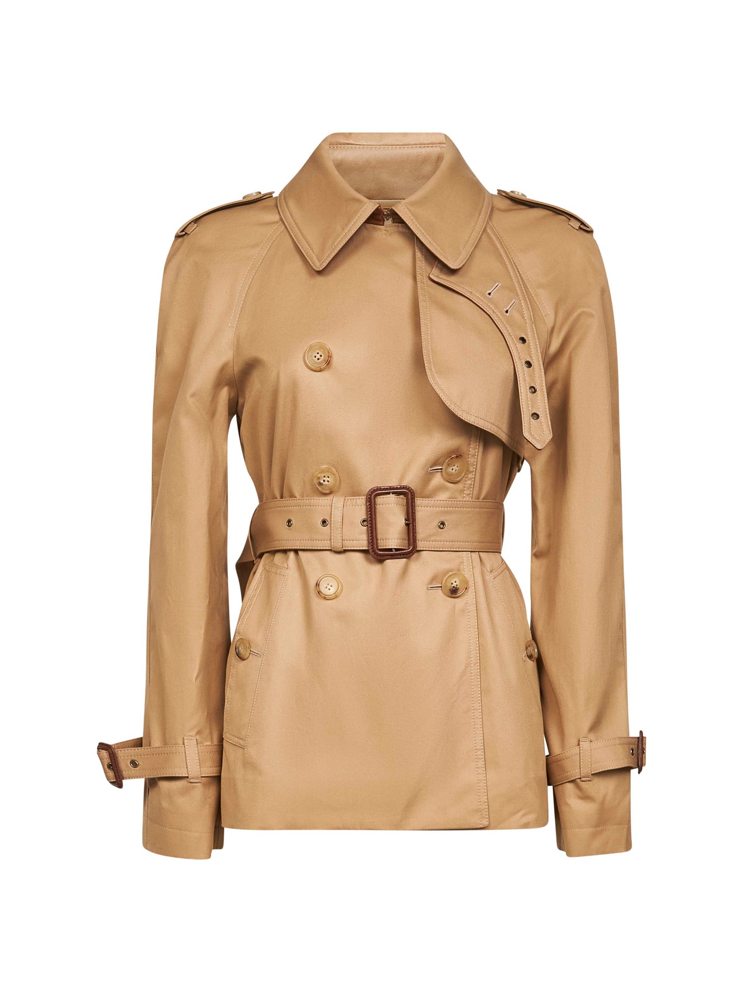 Beige cotton gabardine short trench coat