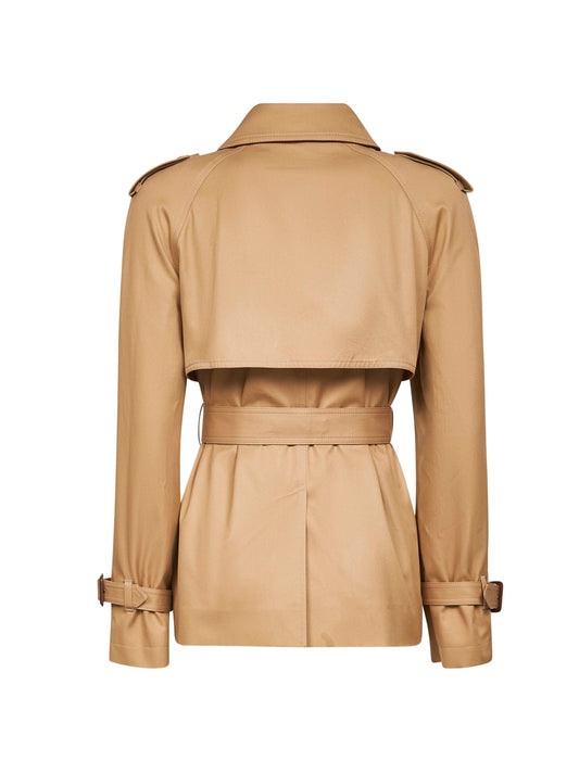 Beige cotton gabardine short trench coat
