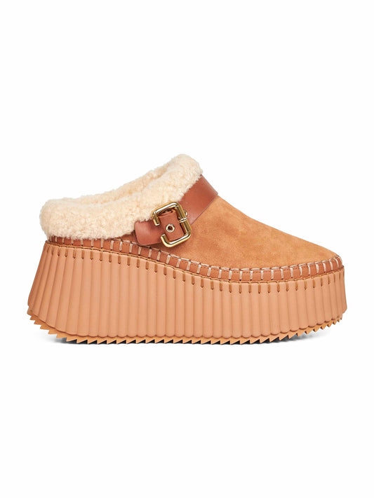 Pottery brown Nama wedge mules