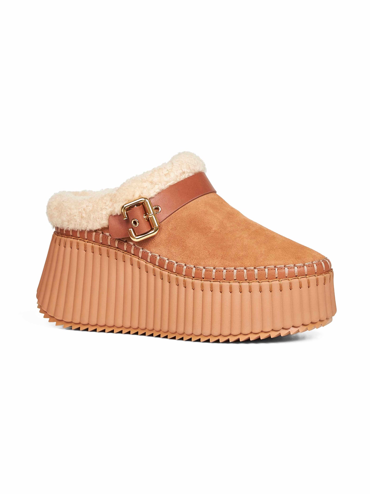 Pottery brown Nama wedge mules
