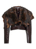 Giacca corta in pelle marrone con collo in shearling