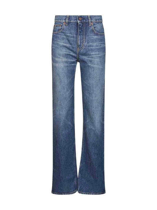 Blue denim straight jeans