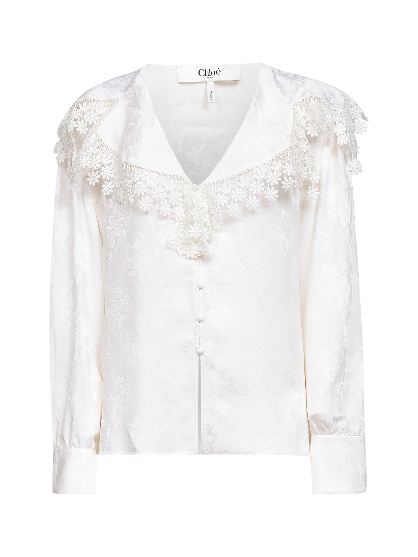 Blusa in jacquard di seta e pizzo avorio