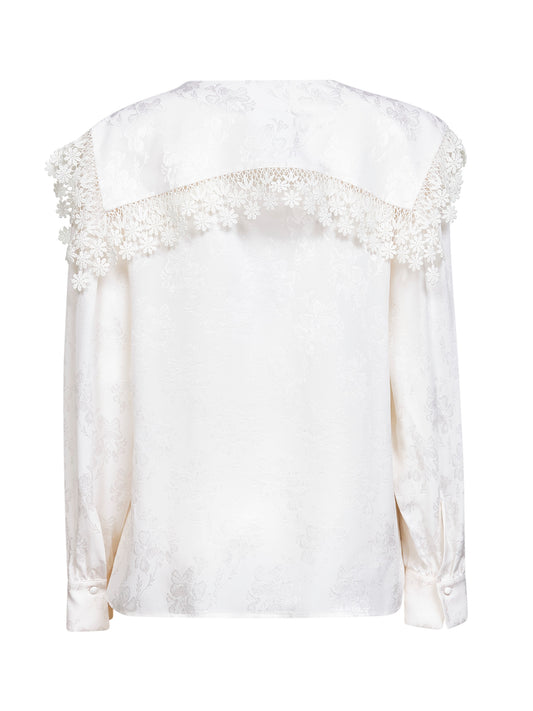 Ivory silk jacquard and lace blouse