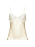 Top camisole in raso di seta lavato e pizzo avorio