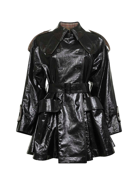Black coated linen short riding coat