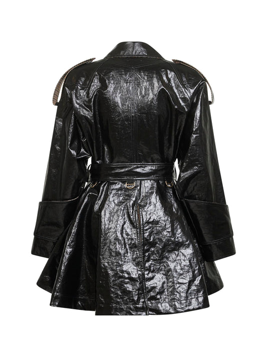 Black coated linen short riding coat