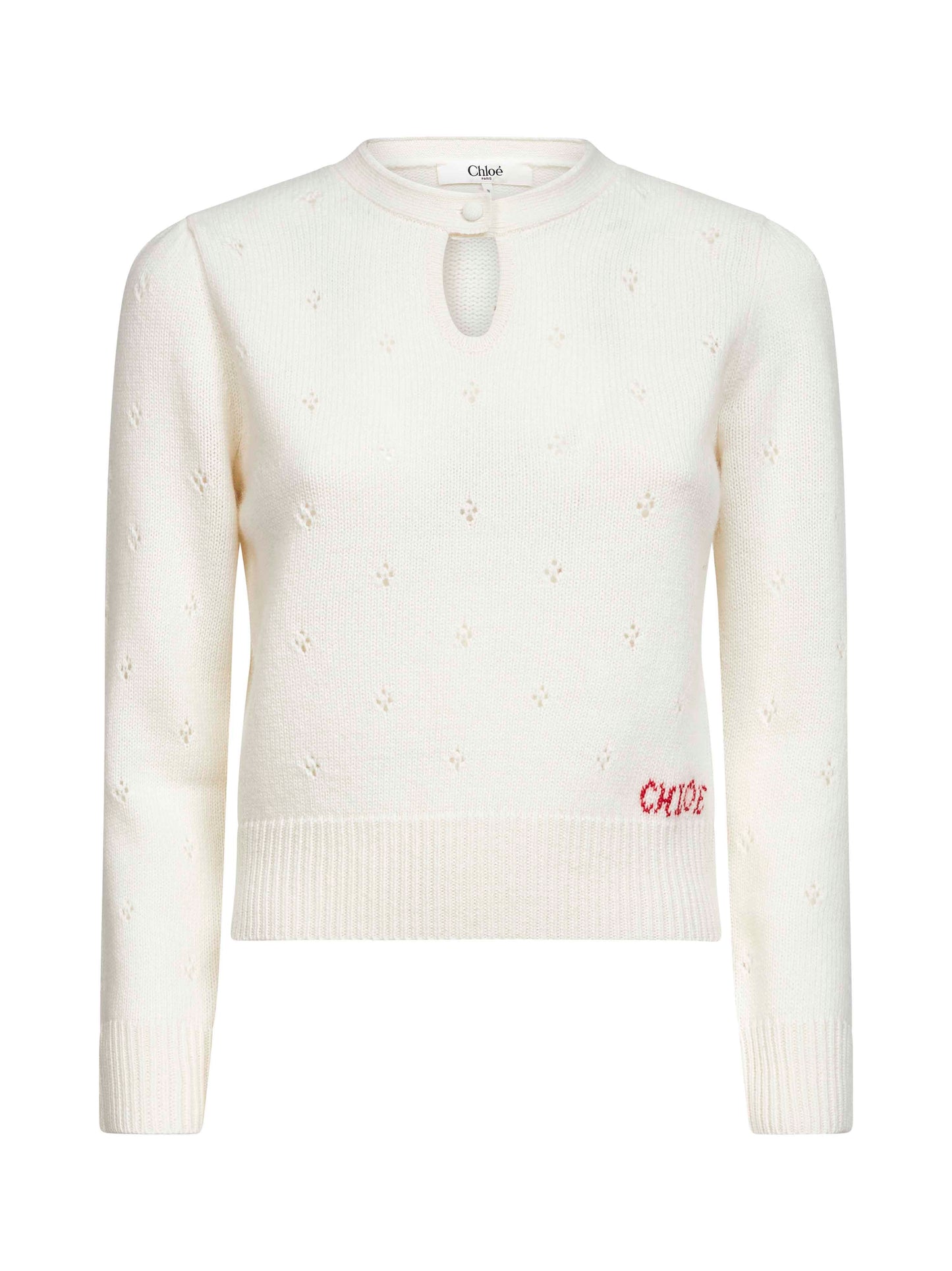 Ivory openwork knit fitted sweater