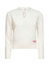 Ivory openwork knit fitted sweater