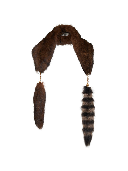 Brown shearling Treasure Tails scarf