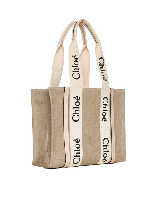 Medium Woody tote bag in linen