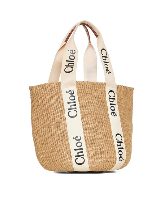 Large Woody Basket Bag in Natural Fibers