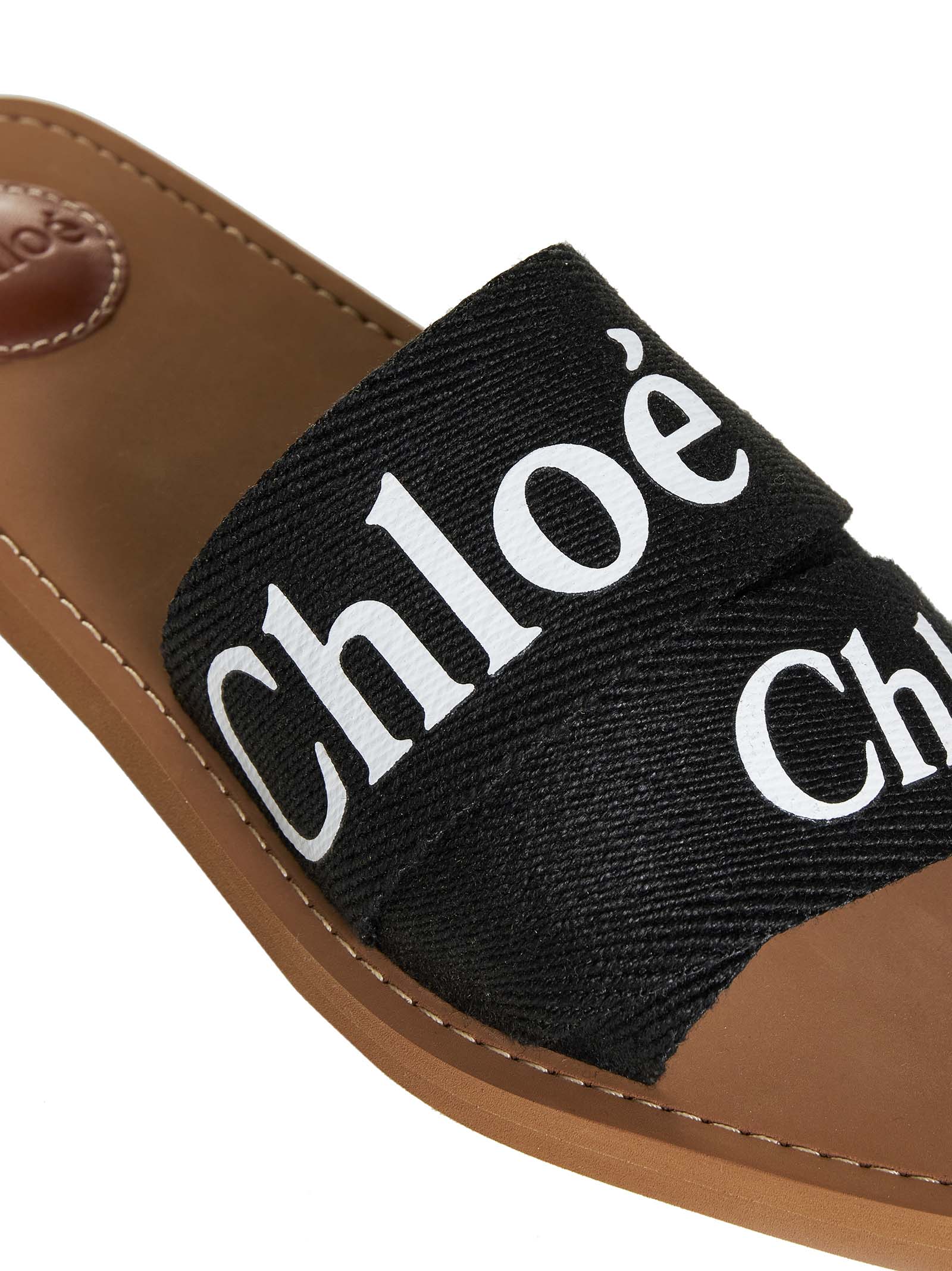 サンダル・ミュール CHLOE Women Sandals CHC22U188Z3001 Black Woody linen flat sandals – Daniello.com