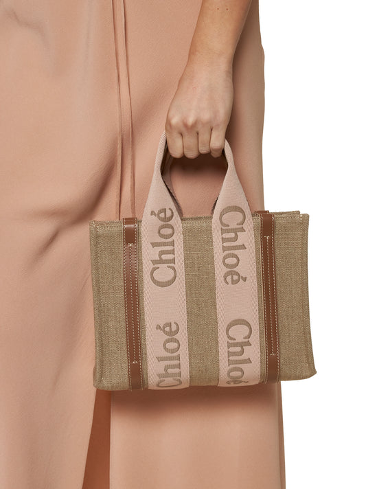 Woody linen small tote bag by Chloè