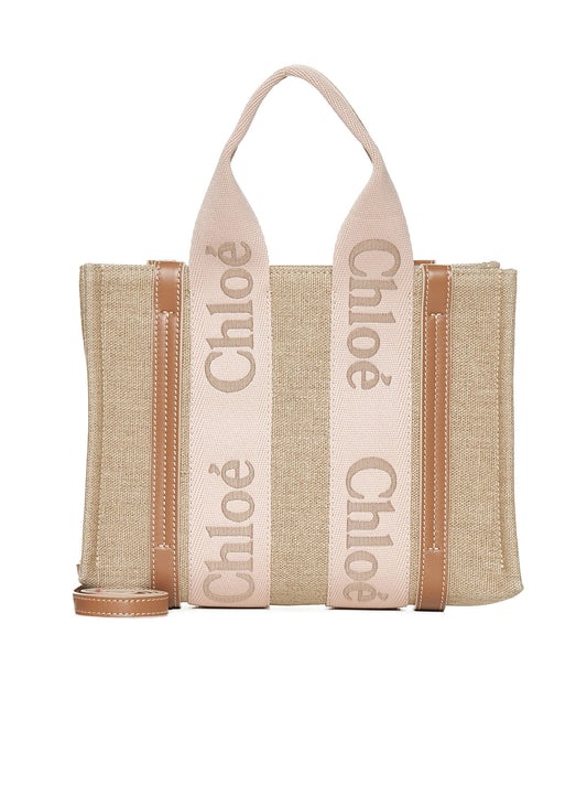 Woody linen small tote bag by Chloè