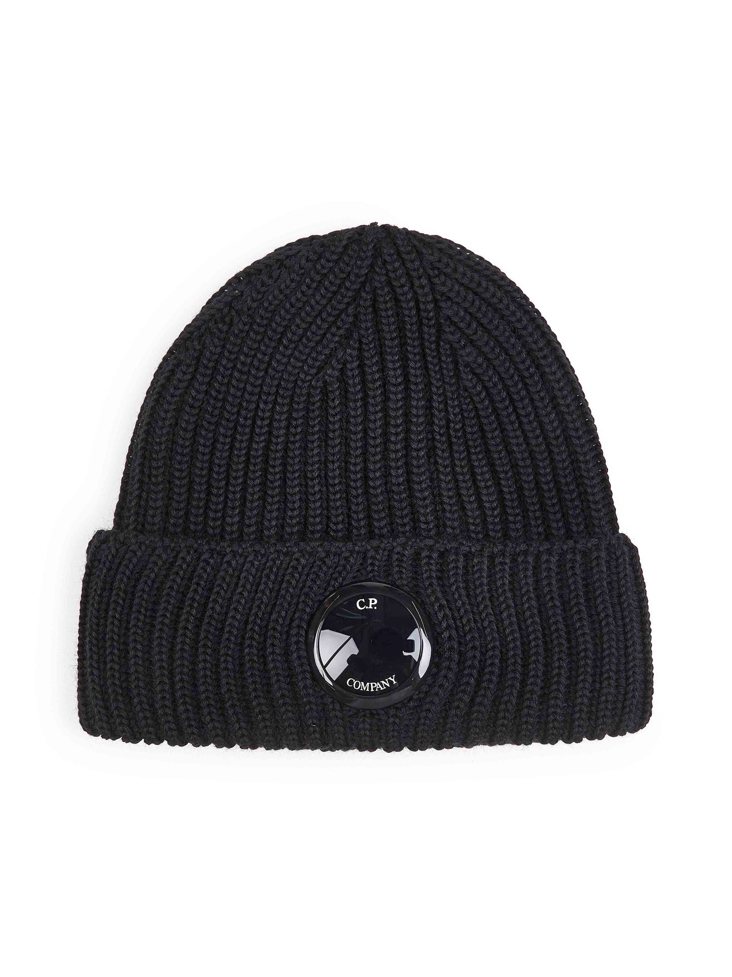 Black wool beanie with Lens detail