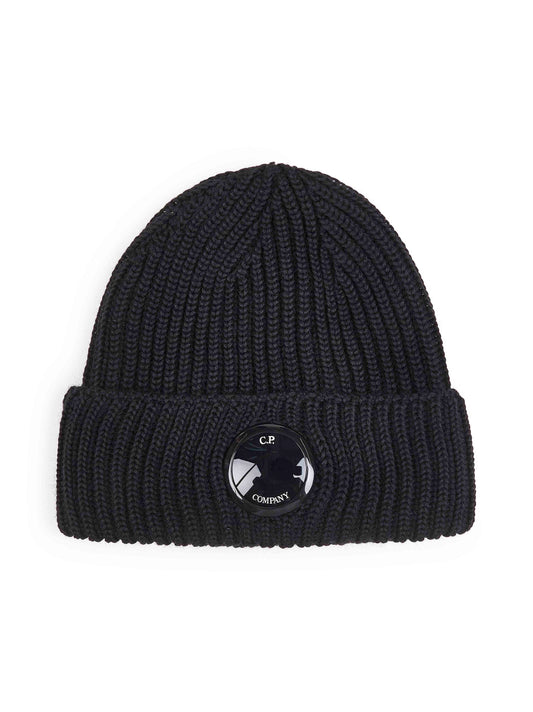 Black wool beanie with Lens detail