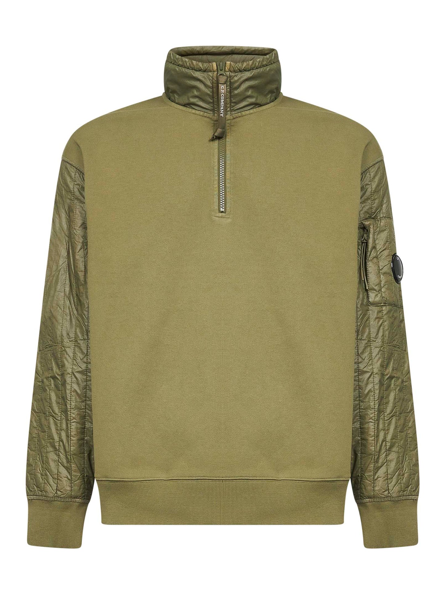 Green Diagonal Raised Fleece Mixed half-zip sweatshirt