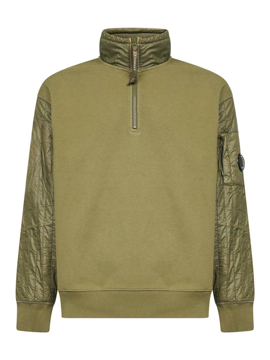 Green Diagonal Raised Fleece Mixed half-zip sweatshirt