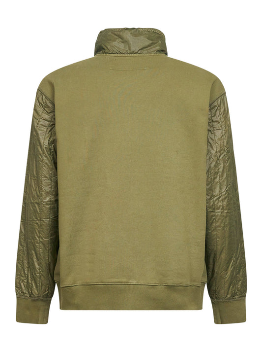 Green Diagonal Raised Fleece Mixed half-zip sweatshirt