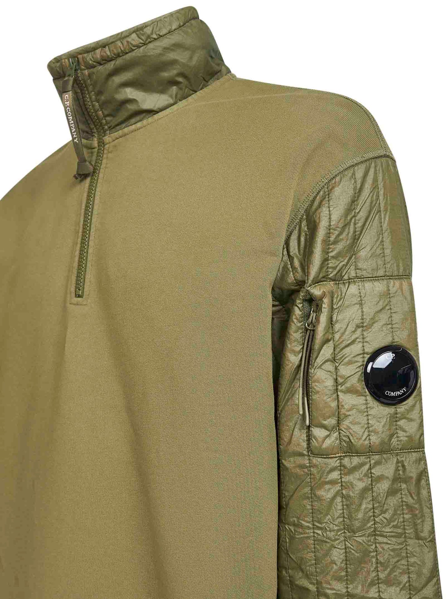 Green Diagonal Raised Fleece Mixed half-zip sweatshirt