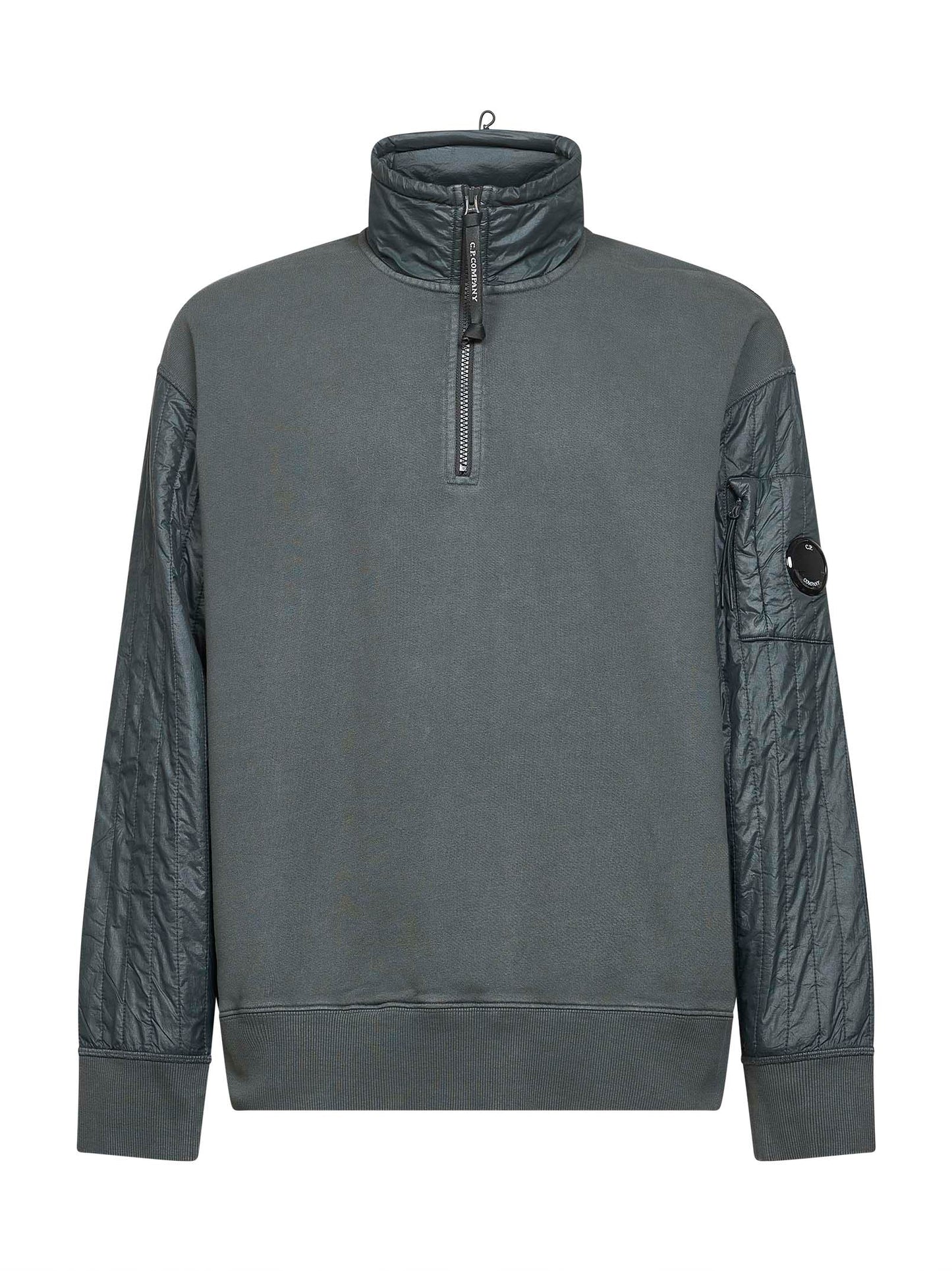 Grey Diagonal Raised Fleece Mixed half-zip sweatshirt