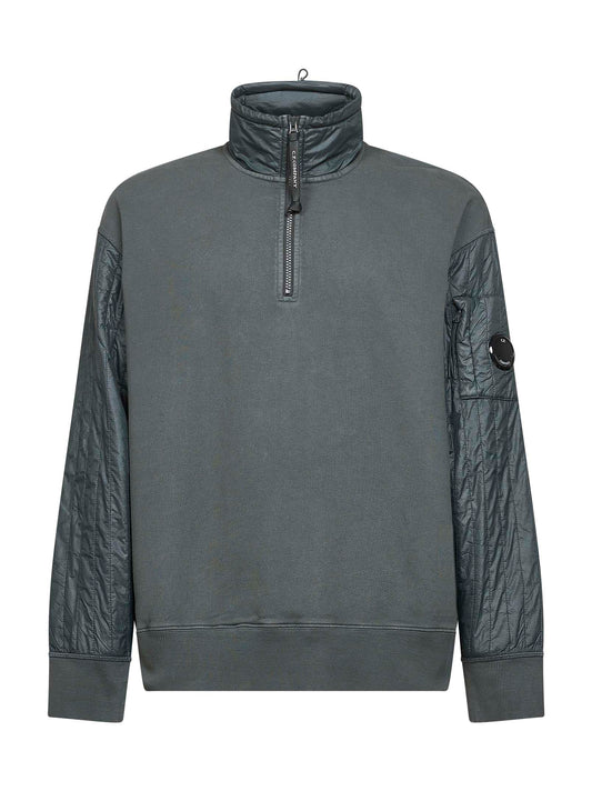 Grey Diagonal Raised Fleece Mixed half-zip sweatshirt
