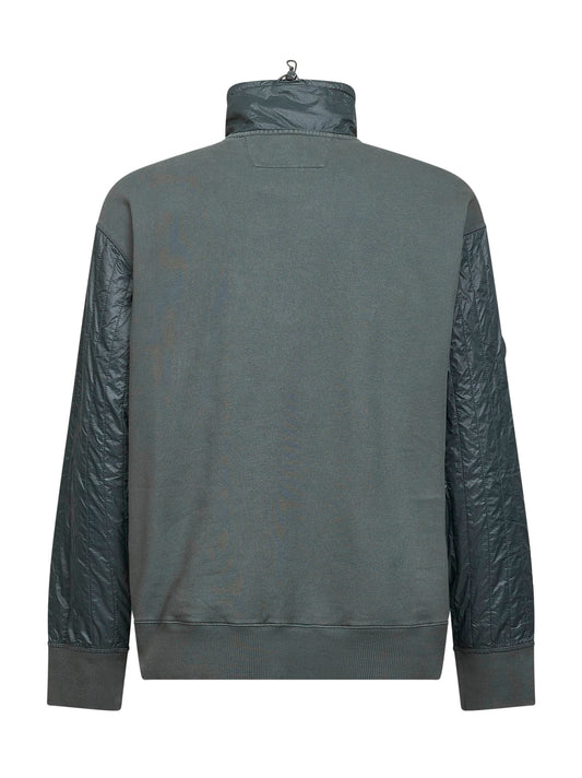 Grey Diagonal Raised Fleece Mixed half-zip sweatshirt