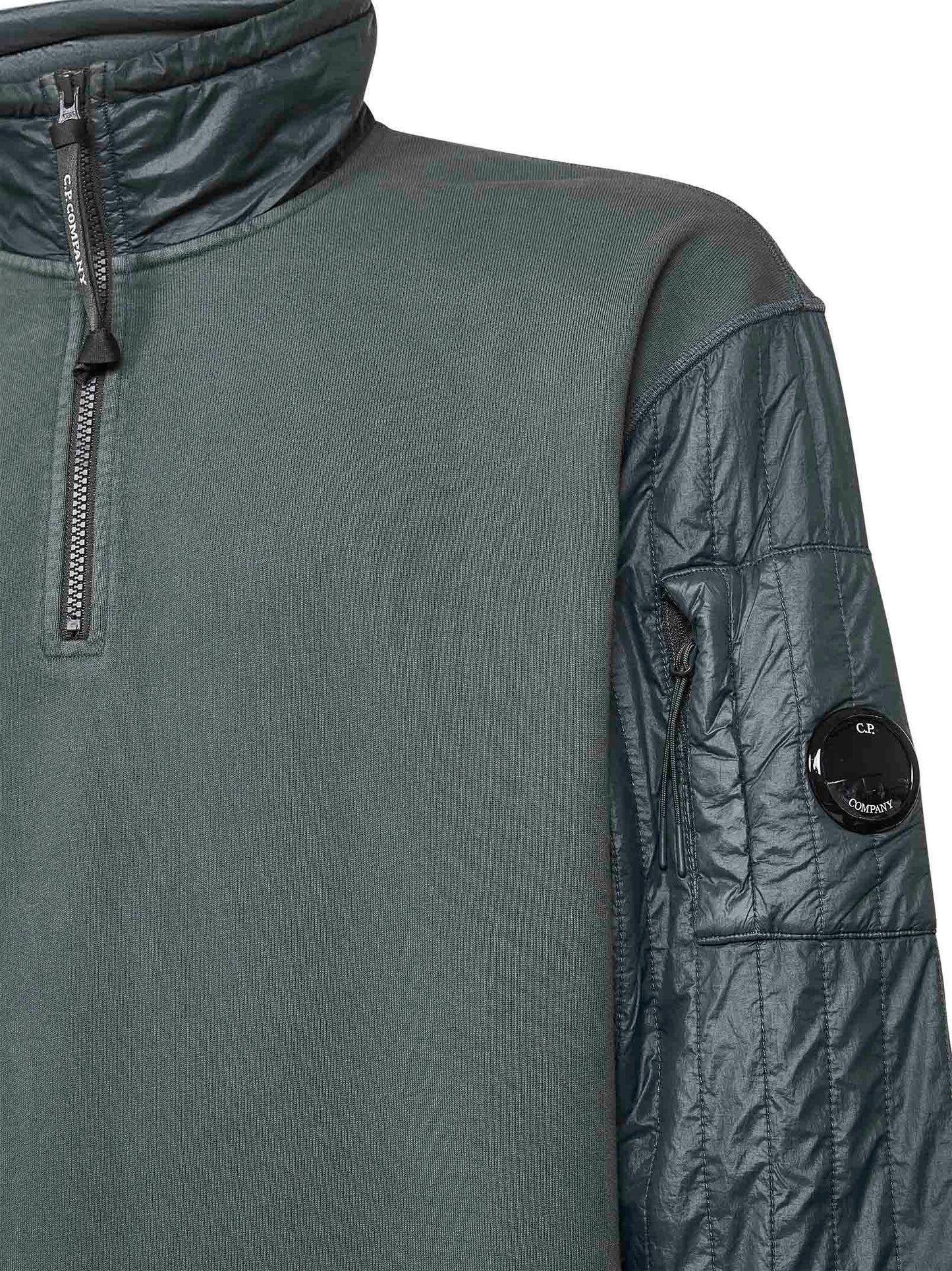 Grey Diagonal Raised Fleece Mixed half-zip sweatshirt
