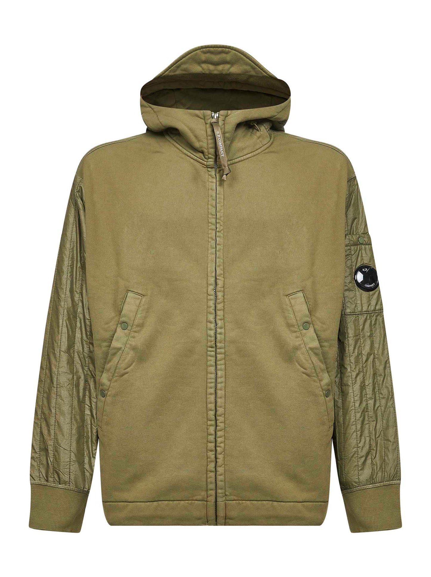Green Diagonal Raised Fleece Mixed zip-up hoodie