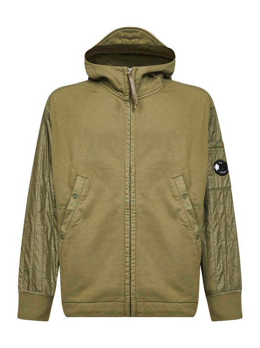 Green Diagonal Raised Fleece Mixed zip-up hoodie