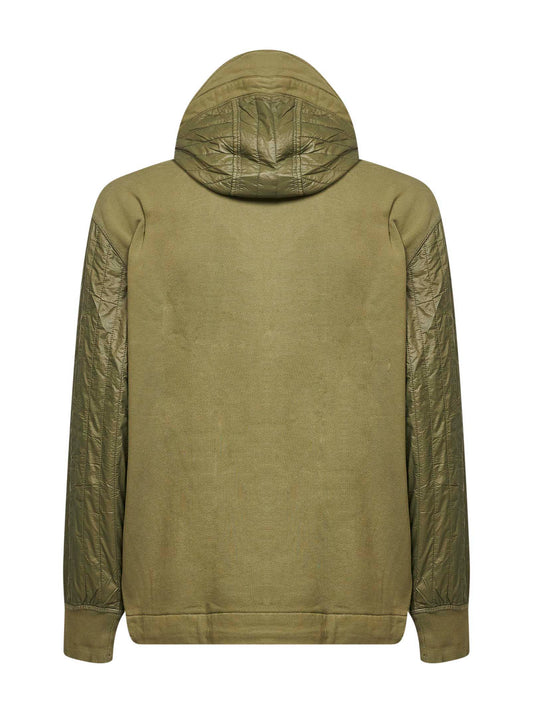 Green Diagonal Raised Fleece Mixed zip-up hoodie