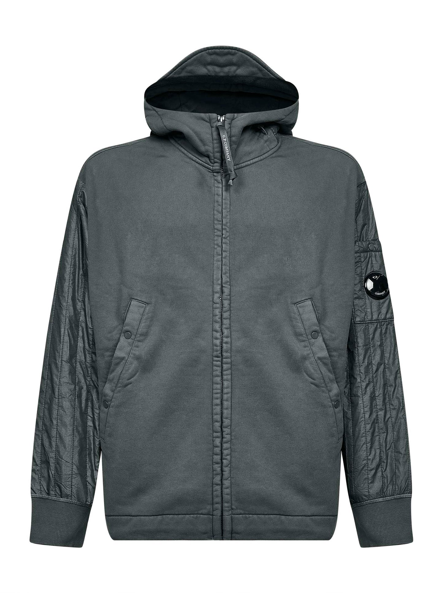 Grey Diagonal Raised Fleece Mixed zip-up hoodie