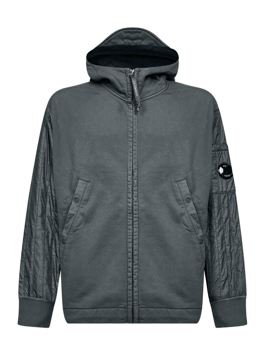 Grey Diagonal Raised Fleece Mixed zip-up hoodie