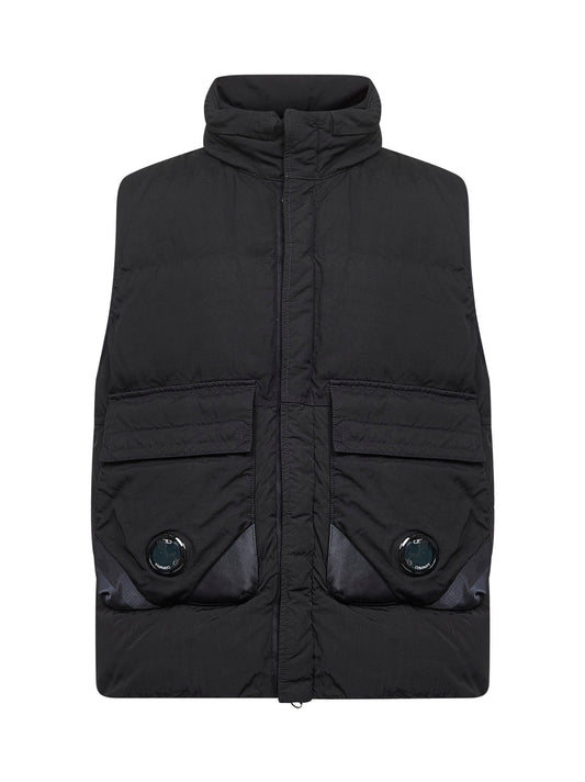 Black Eco-Chrome R Mixed hooded padded vest