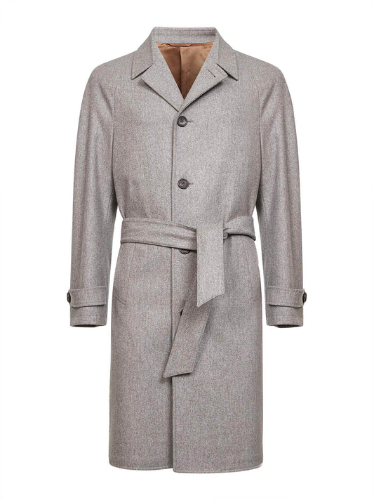 Stone virgin wool belted coat