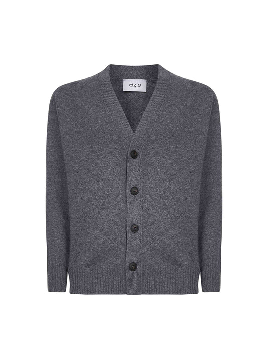 Grey virgin wool knit relaxed fit cardigan