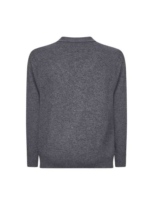 Grey virgin wool knit relaxed fit cardigan