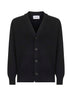 Black virgin wool knit relaxed fit cardigan<BR/>